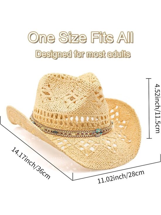 Women\'s Beige Chains Cowgirl Comfortable Classical Wide with Shapeable Brim main image 5